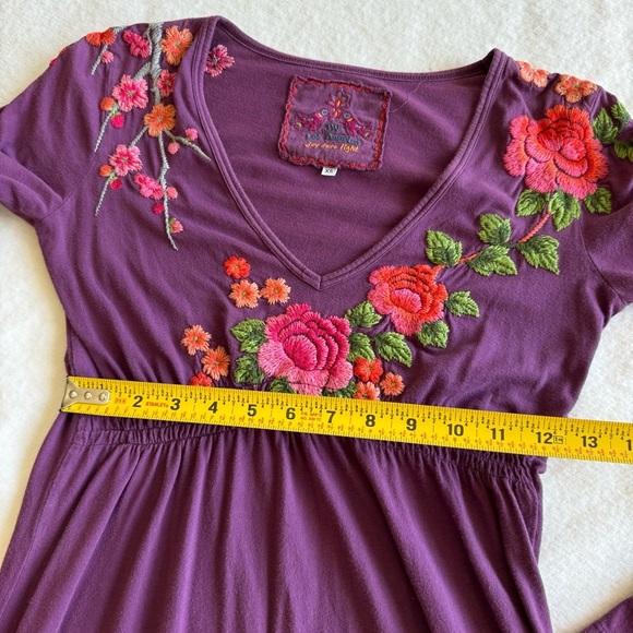 Johnny Was Long Sleeve Flower Embroidered Mini Dress Purple Size XS - Picture 8 of 11